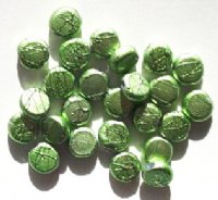 25 8x3mm Metallic Green Flat Disk Beads